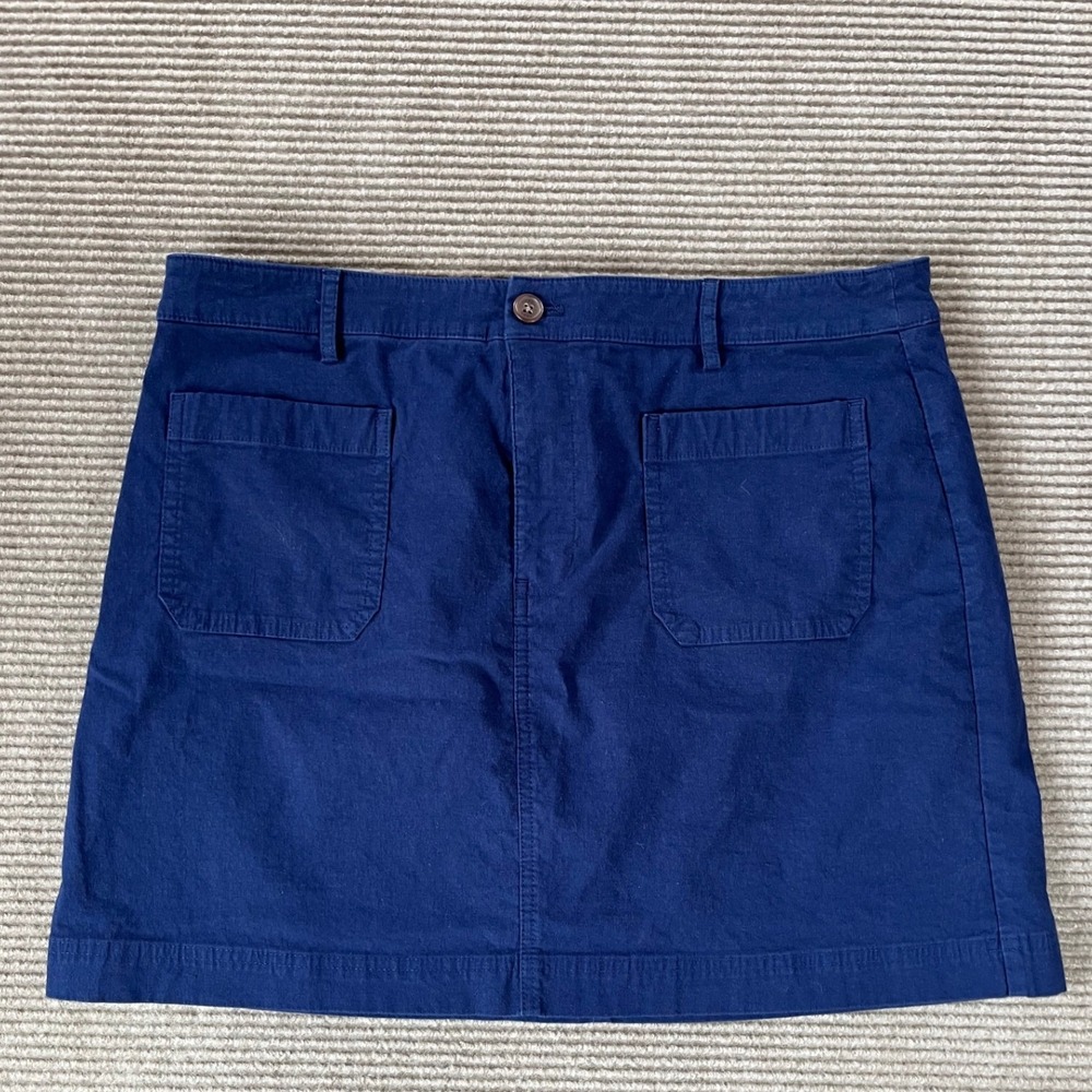J.Crew Womens Navy Blue Cotton Linen Blend Patch Pocket Mini Skirt Size 14